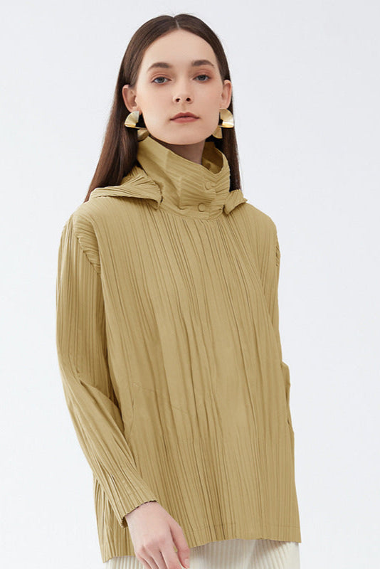 Women's Japanese Short Pleated Trench Coat –Removable Hood