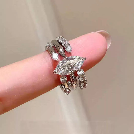 3 Pcs Marquise Cut Stack Sterling Silver Bridal Set