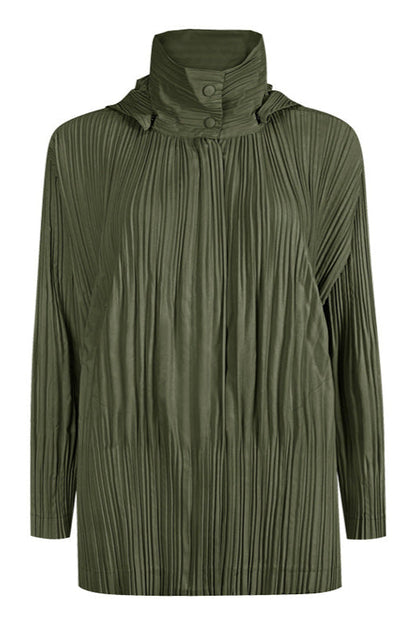 Women's Japanese Short Pleated Trench Coat –Removable Hood