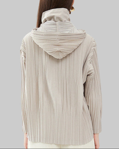 Women's Japanese Short Pleated Trench Coat –Removable Hood