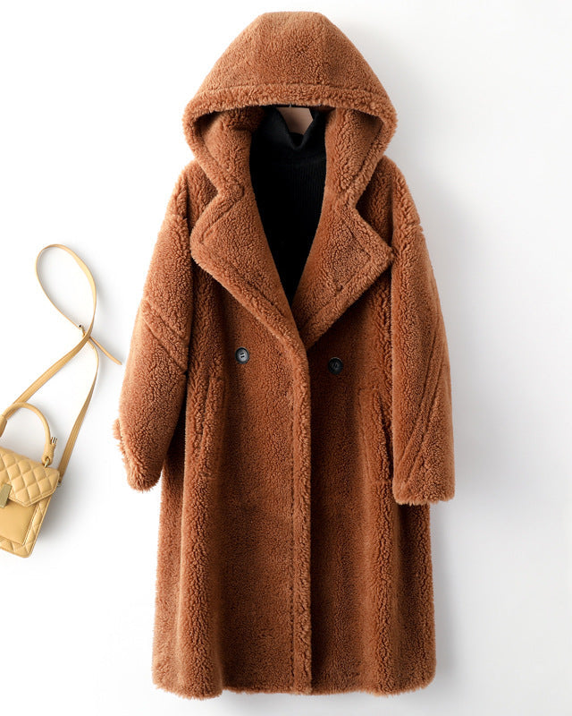 Max Mara Style Teddy Bear Icon 100% Wool&Cashmere Coat–Brown with Hood