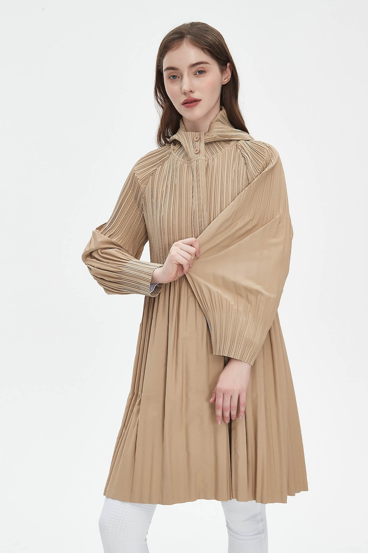 Women's Japanese Pleated Trench Coat with Hood – Lightweight & Breathable