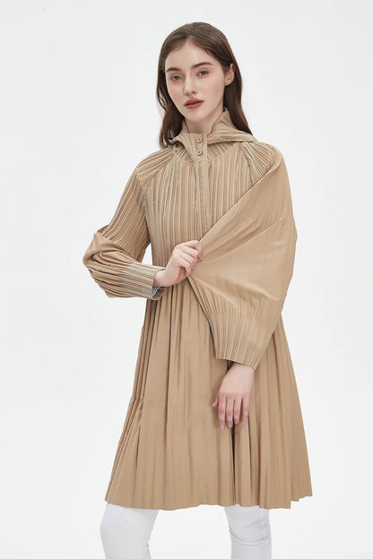 Women's Japanese Pleated Trench Coat with Hood – Lightweight & Breathable