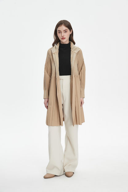 Women's Japanese Pleated Trench Coat with Hood – Lightweight & Breathable