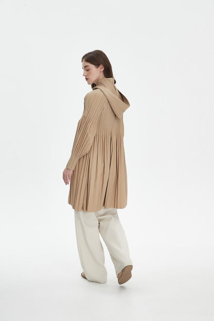 Women's Japanese Pleated Trench Coat with Hood – Lightweight & Breathable