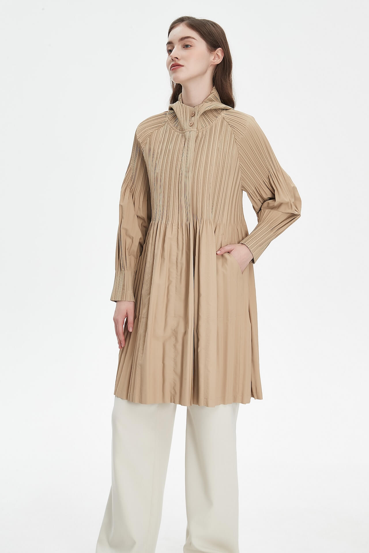 Women's Japanese Pleated Trench Coat with Hood – Lightweight & Breathable
