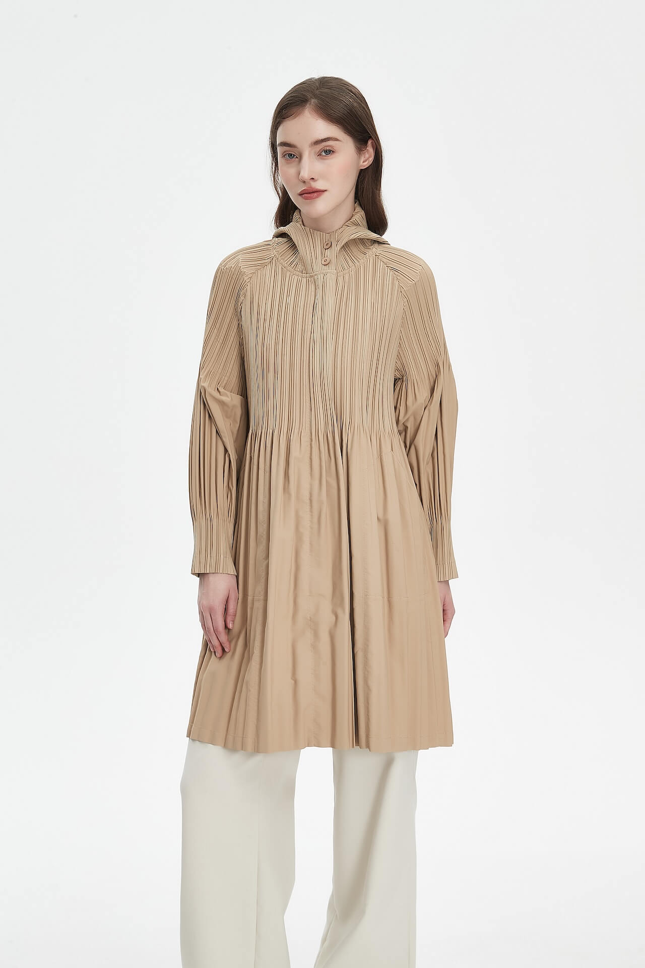 Women's Japanese Pleated Trench Coat with Hood – Lightweight & Breathable