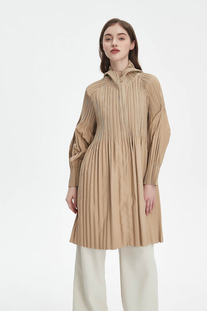 Women's Japanese Pleated Trench Coat with Hood – Lightweight & Breathable