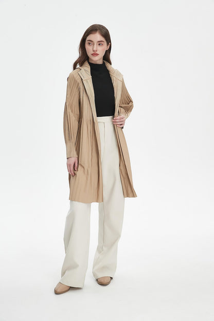 Women's Japanese Pleated Trench Coat with Hood – Lightweight & Breathable