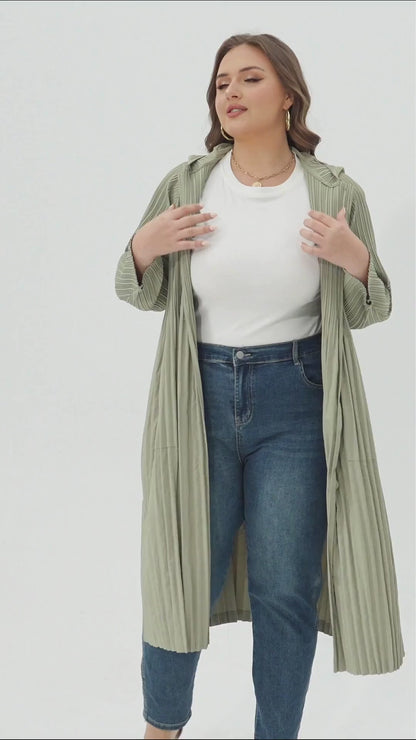 Women's Japanese Pleated Hooded Trench Coat –Lightweight long fit for all body shapes