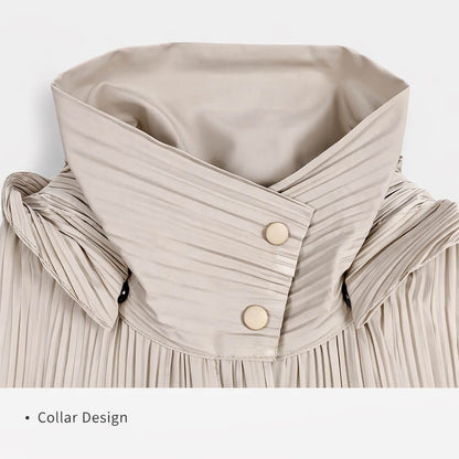 Women's Japanese Short Pleated Trench Coat –Removable Hood