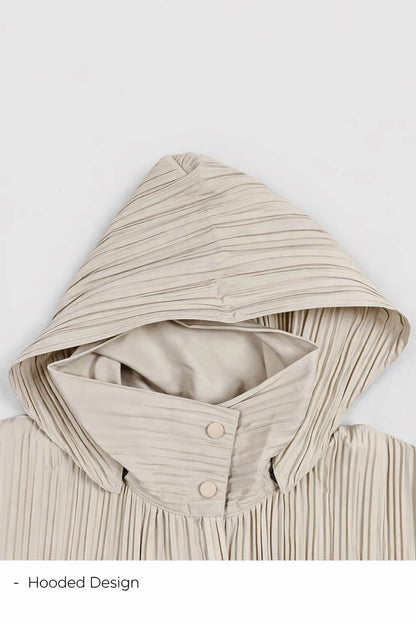 Women's Japanese Short Pleated Trench Coat –Removable Hood