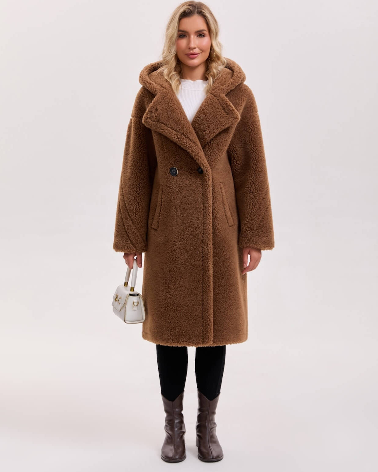 Max Mara Style Teddy Bear Icon 100% Wool&Cashmere Coat–Brown with Hood