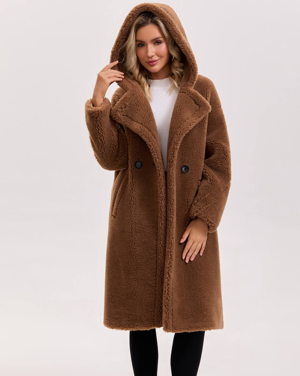 Max Mara Style Teddy Bear Icon 100% Wool&Cashmere Coat–Brown with Hood