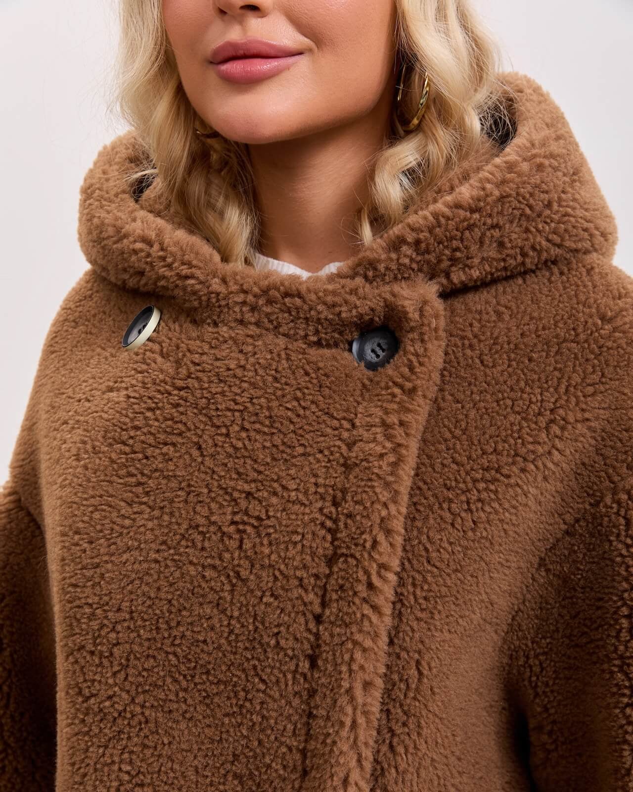 Max Mara Style Teddy Bear Icon 100% Wool&Cashmere Coat–Brown with Hood