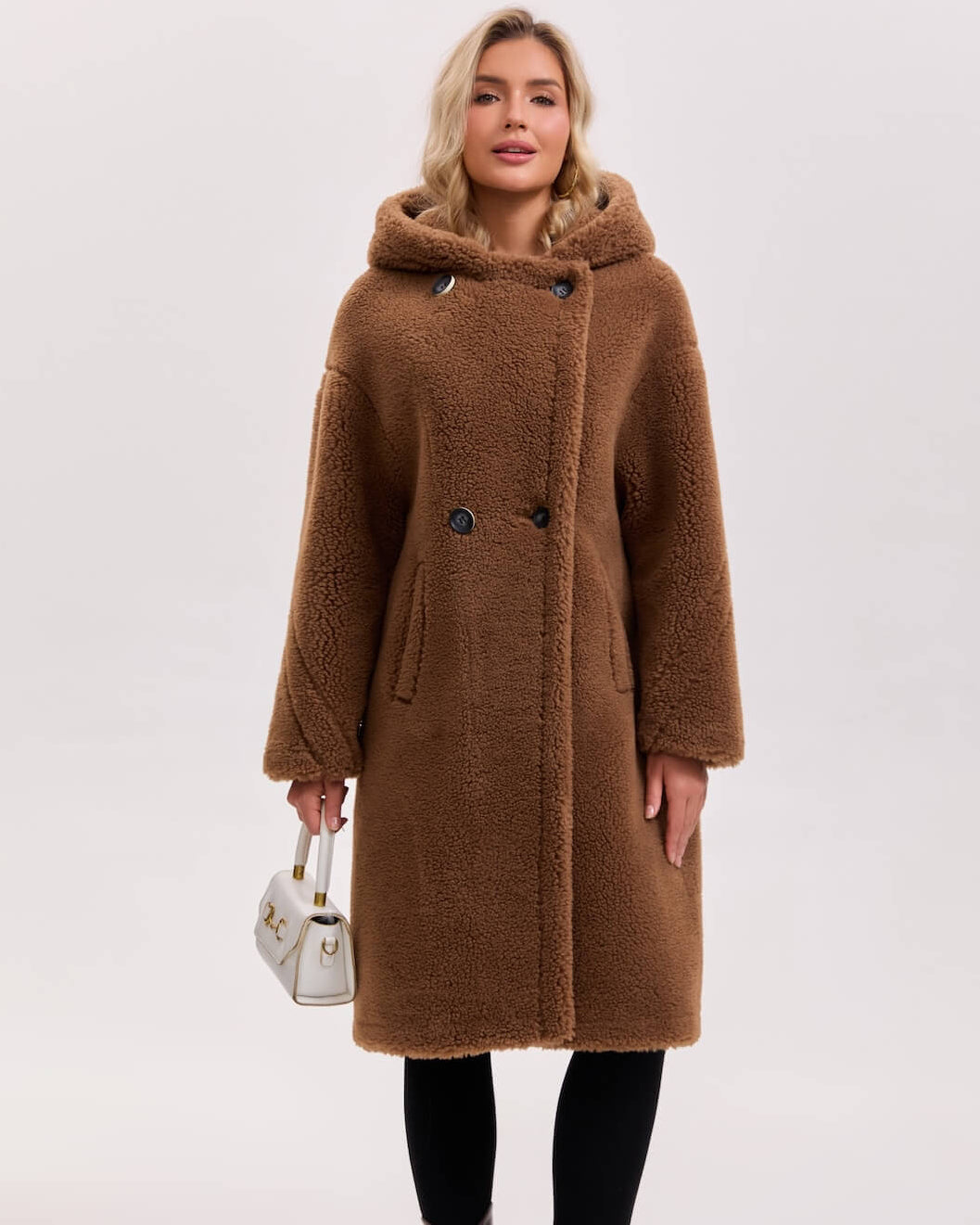 Max Mara Style Teddy Bear Icon 100% Wool&Cashmere Coat–Brown with Hood