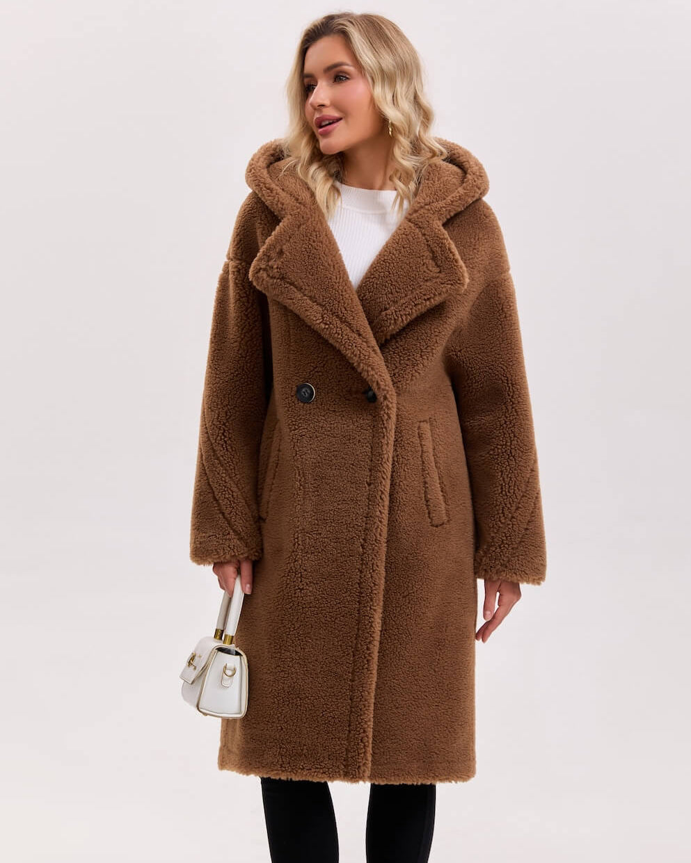 Max Mara Style Teddy Bear Icon 100% Wool&Cashmere Coat–Brown with Hood