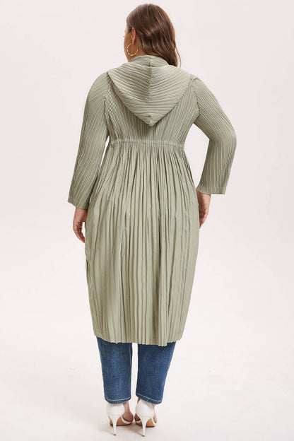 Women's Japanese Pleated Hooded Trench Coat –Lightweight long fit for all body shapes
