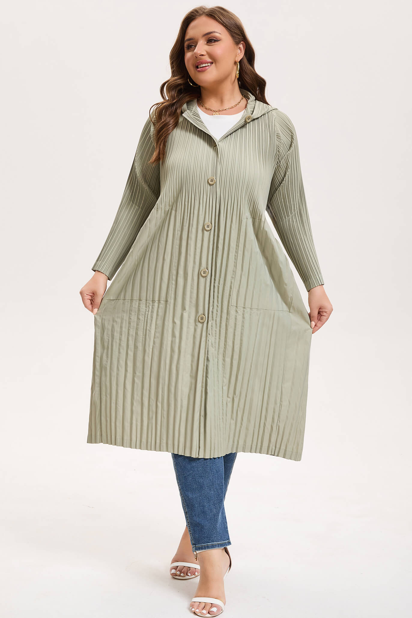 Women's Japanese Pleated Hooded Trench Coat –Lightweight long fit for all body shapes