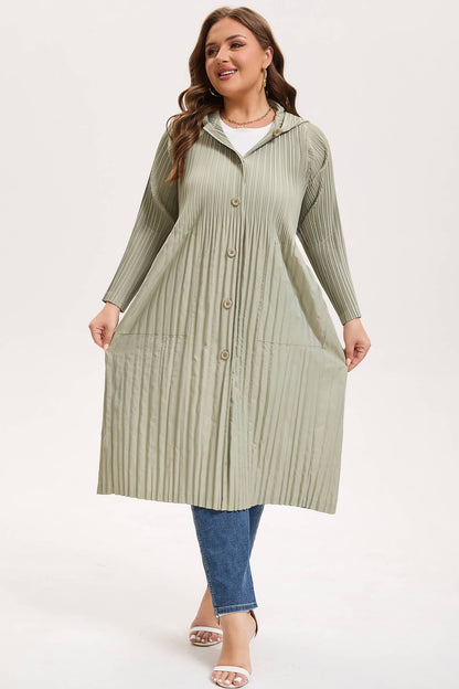 Women's Japanese Pleated Hooded Trench Coat –Lightweight long fit for all body shapes