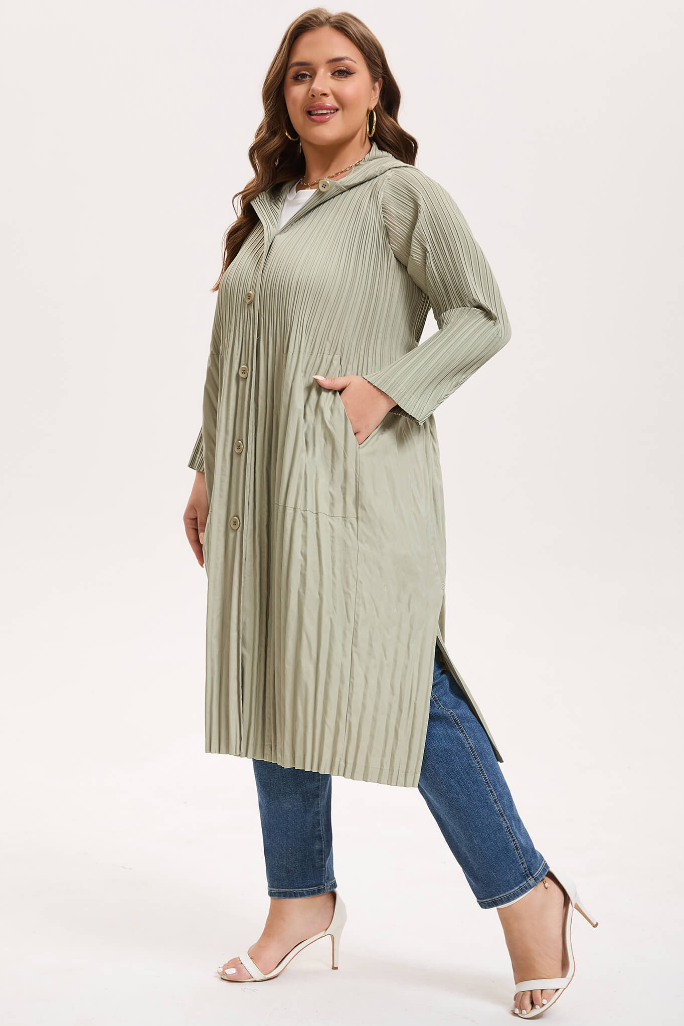 Women's Japanese Pleated Hooded Trench Coat –Lightweight long fit for all body shapes
