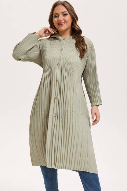 Women's Japanese Pleated Hooded Trench Coat –Lightweight long fit for all body shapes
