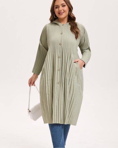 Women's Japanese Pleated Hooded Trench Coat –Lightweight long fit for all body shapes