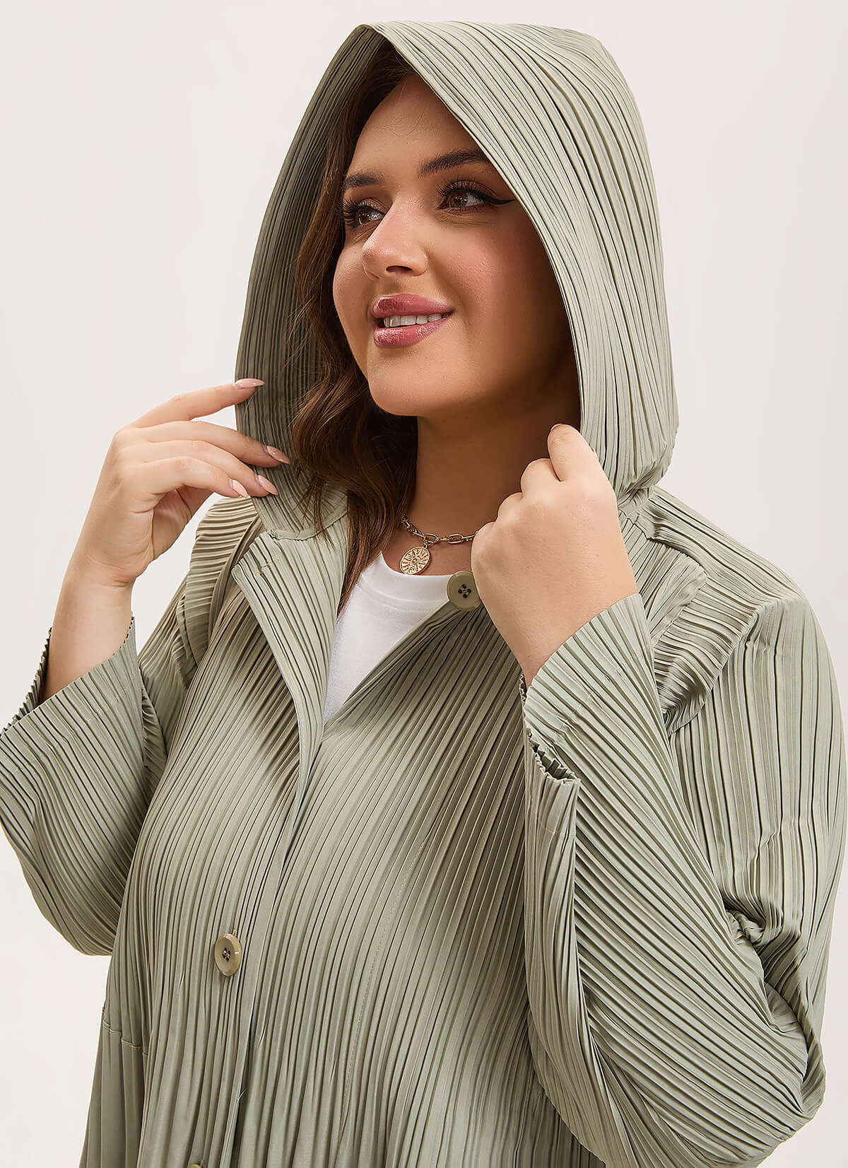 Women's Japanese Pleated Hooded Trench Coat –Lightweight long fit for all body shapes