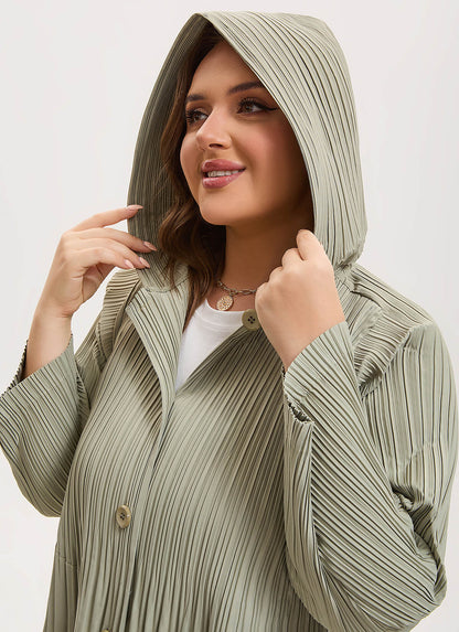 Women's Japanese Pleated Hooded Trench Coat –Lightweight long fit for all body shapes