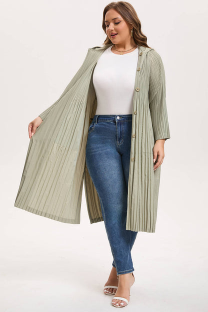 Women's Japanese Pleated Hooded Trench Coat –Lightweight long fit for all body shapes