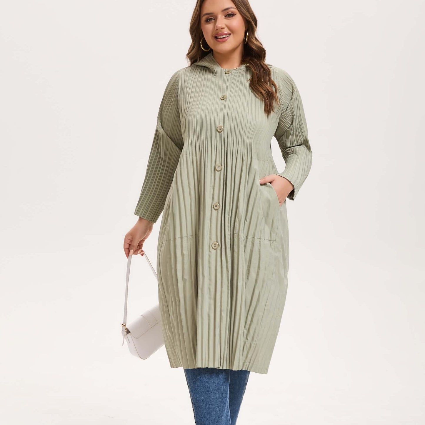 Women's Japanese Pleated Hooded Trench Coat –Lightweight long fit for all body shapes