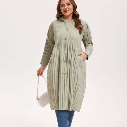 Women's Japanese Pleated Hooded Trench Coat –Lightweight long fit for all body shapes